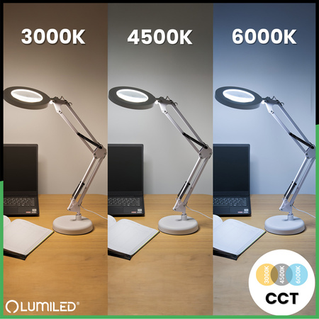 ZESTAW Lampka Biurkowa LED 8W CCT Kreślarska Stołowa Lupa LUCA 2 Biała + Adapter USB 5V/1A DC LUMILED