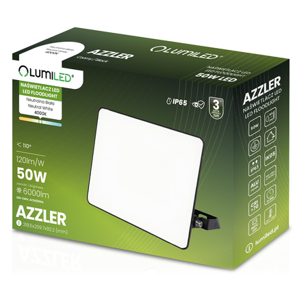 Naświetlacz LED AZZLER 50W 6000lm 4000K IP65 Halogen Zewnętrzny Lampa Czarny LUMILED