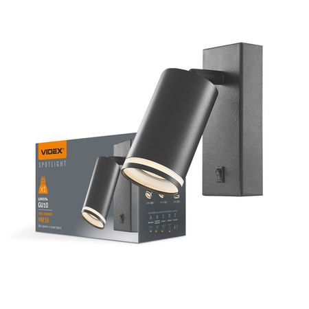 Lampa Ścienna Kinkiet 1x GU10 Czarna KENT Videx