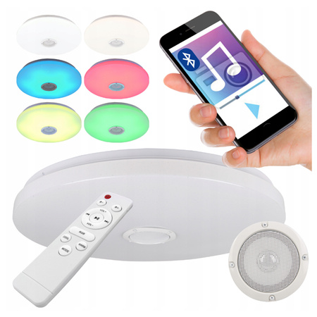 PLAFON LED 49cm lampa sufitowa okrągła RGBW 3000K-6500K + pilot Głośnik BLUETOOTH