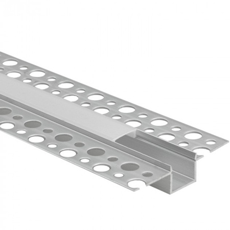 Profil Aluminiowy Podtynkowy do LED Wpuszczany do Płyt KARTON / GIPS 1m z Mlecznym Kloszem i Zaślepkami Ecolight
