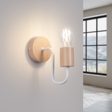 Lampa Ścienna Kinkiet 1x E27 Naturalne Drewno Biała Timbo Peach Puff SL.1664 Sollux