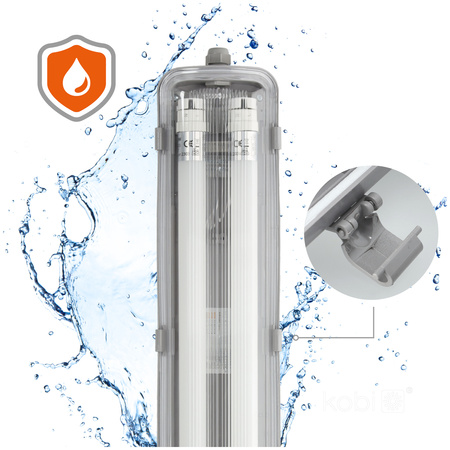 Zestaw Lampa Oprawa Hermetyczna Przemysłowa 2x120cm + Świetlówka LED T8 18W 4000K Neutralna IP65 Kobi