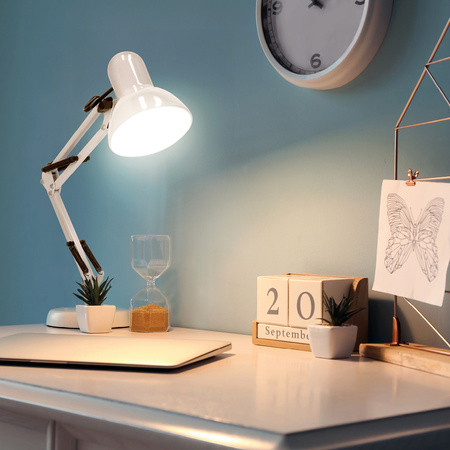 Lampka Biurkowa Oprawa Stołowa Regulowana E27 Biała Auriq Kobi