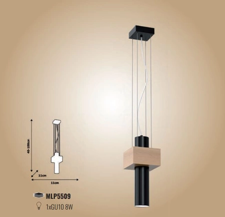 Lampa wisząca sufitowa WEST Czarna 1x GU10 MILAGRO metal + drewno styl skandynawski