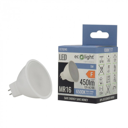 Żarówka LED Reflektor MR16 GU5.3 5W 400lm 6500K Zimna 12V Ecolight