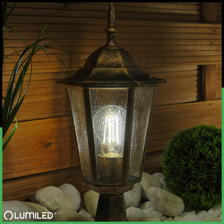 Lampa Ogrodowa Zewnętrzna E27 SŁUPEK LATARNIA 39cm Patyna BELLIS LUMILED