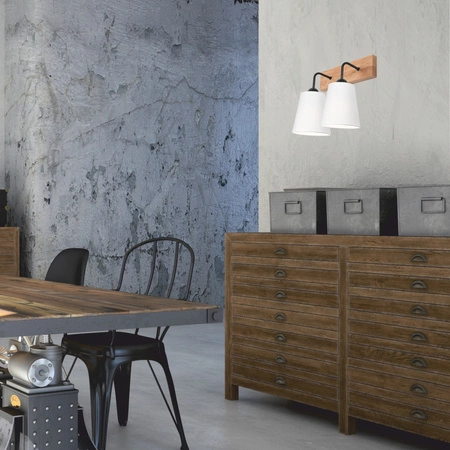 Lampa Ścienna Kinkiet LULA 2xE27 Biały Dębowy KM-2.200 Lamkur