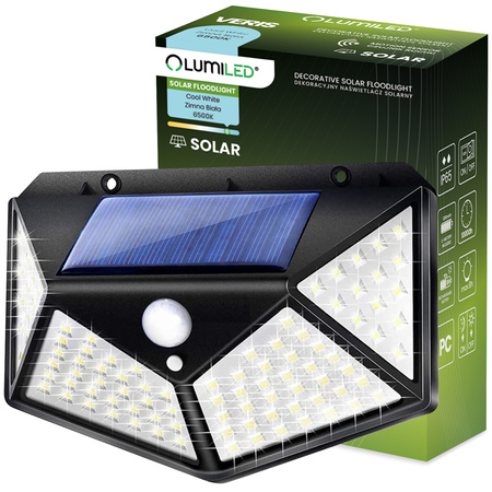 Naświetlacz Solarny LED Halogen Lampa Ogrodowa 6500K IP65 Czujnik Ruchu i Zmierzchu VERIS LUMILED