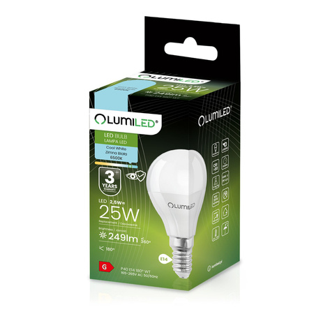 Żarówka LED E14 Kulka P45 2,5W = 25W 249lm 6500K Zimna 180° LUMILED