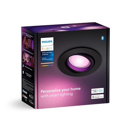 Oprawa Podtynkowa Wpuszczana LED 4.2W 400lm IP20 White and Color Ambiance RGB + TW Czarna Inteligentna SMART Zigbee Bluetooth Centura Philips HUE