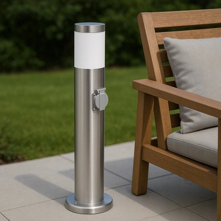 Lampa Ogrodowa Zewnętrzna E27 SREBRNY SŁUPEK 65cm z Gniazdem 230V