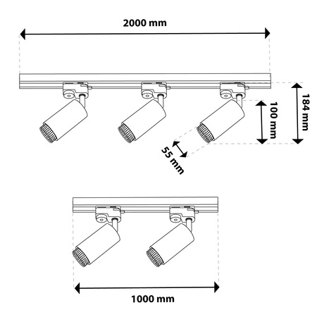 ZESTAW Szynoprzewód Listwa Szyna 3m + 5x Lampa Sufitowa Reflektor GU10 Oświetlenie Szynowe LUMILED