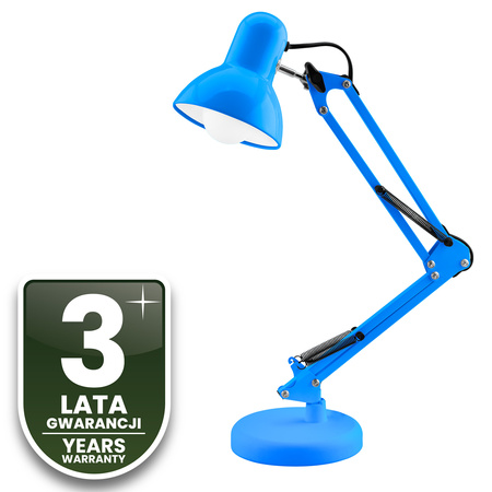 Lampka Biurkowa Kreślarska Stołowa E27 TOBI Niebieska Lumiled + uchwyt na blat