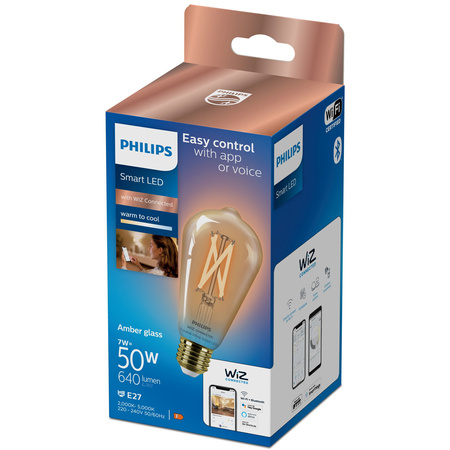 Żarówka LED E27 Edison ST64 7W = 50W 640lm 2000-5000K TW FILAMENT Bursztynowa Inteligentna SMART WiFi Bluetooth Aplikacja WiZ Philips