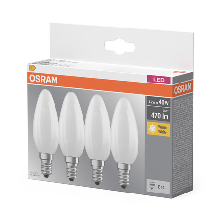 4x Żarówka LED B35 Świeczka E14 4W = 40W 470lm 2700K Ciepła 300° BASE Osram