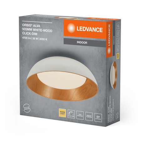 Oprawa Ozdobna Lampa LED Sufitowa Plafon 36W 3000K Ciepła Dekoracyjna Biała Drewniana LEDVANCE