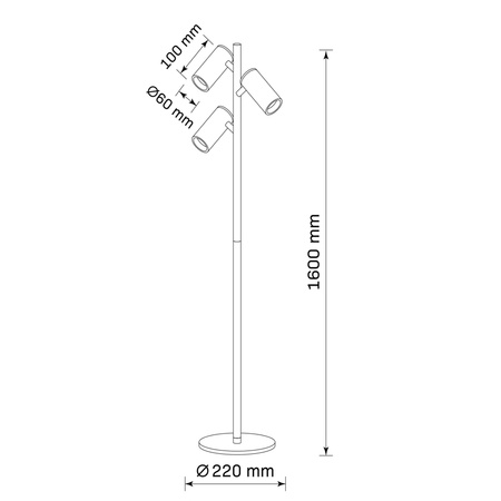 Lampa Podłogowa Oprawa Stojąca 3x GU10 Czarna Złota MARIBEL Sanico Goldlux
