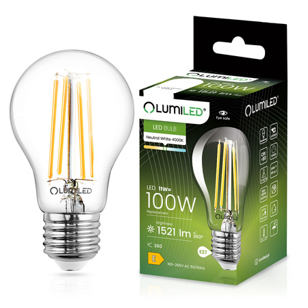 Żarówka LED E27 A60 11W = 100W 1521lm 4000K Neutralna 360° FILAMENT LUMILED