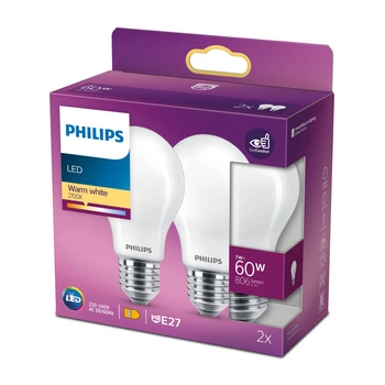 Zestaw 2x Żarówka LED E27 A60 7W = 60W 806lm 2700K Ciepła Filament Mleczna PHILIPS