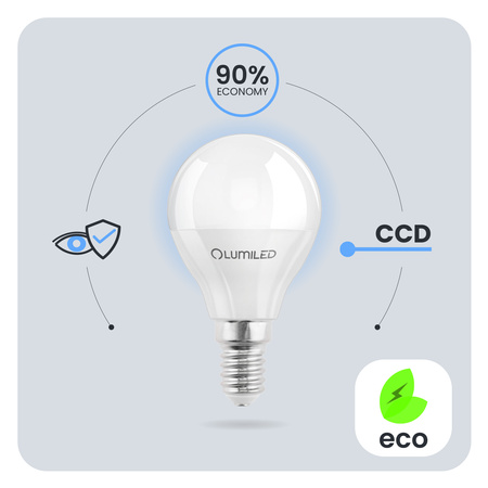 6x Żarówka LED E14 Kulka P45 10W = 75W 1100lm 6500K Zimna 180° LUMILED