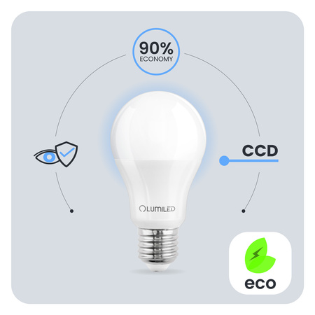 6x Żarówka LED E27 A60 10W = 75W 1055lm 6500K Zimna 260° LUMILED