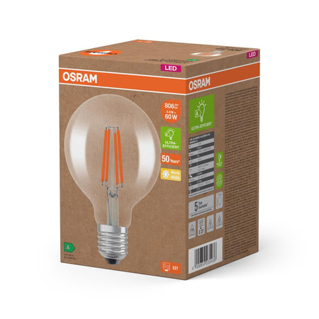 Żarówka LED G95 Kula E27 3.8W = 60W 806lm 2700K Ciepła 300° Filament CLASSIC ENERGY EFFICIENCY Osram