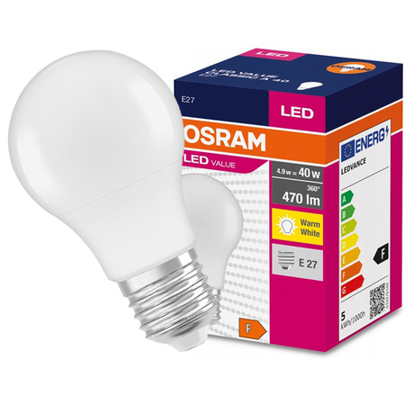 Żarówka LED E27 A60 4,9W = 40W 470lm 3000K Ciepła 200° OSRAM 