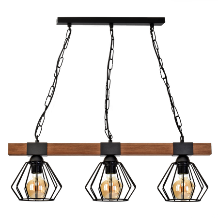 Lampa wisząca ULF 3xE27 60W Drewniana Belka Czarna MLP6193 Milagro Metal + Drewno