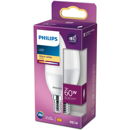 Żarówka LED E14 B35 7W = 60W 806lm 2700K Ciepła PHILIPS