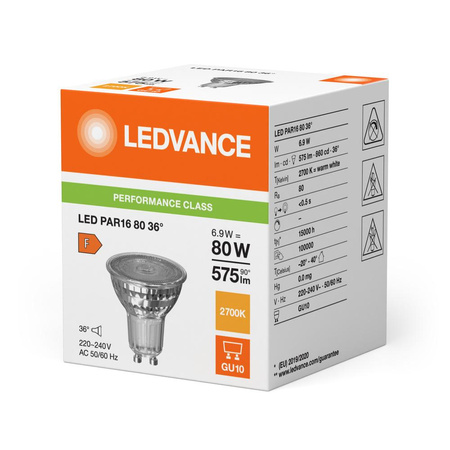 Żarówka LED Reflektor GU10 PAR16 6.9W = 80W 575lm 2700K Ciepła 36° Ledvance