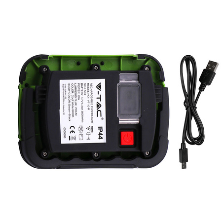 Naświetlacz LED 10W 700lm 6400K IP44 Zielony+Czarny Ładowalny USB Samsung Chip VT-10-R V-TAC