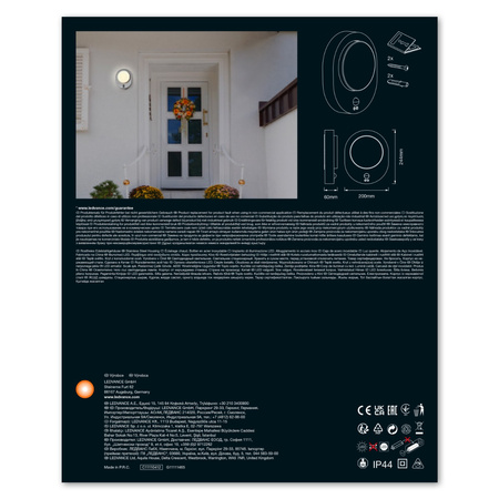 Lampa Ogrodowa Zewnętrzna Kinkiet Elewacyjny LED 8W 370lm 3000K IP44 Srebrny Z Czujnikiem Ruchu i Zmierzchu Endura Ledvance