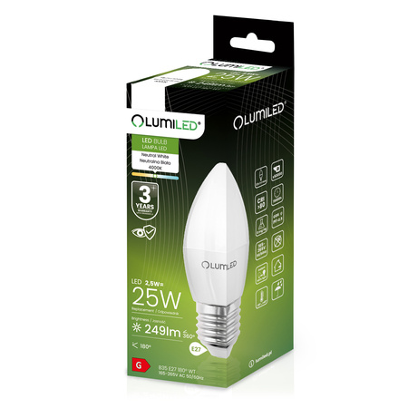 Żarówka LED E27 Świeczka B35 2,5W = 25W 249lm 4000K Neutralna 180° LUMILED