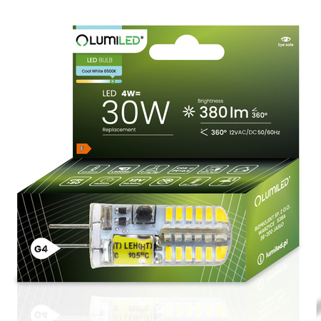 Żarówka LED G4 Kapsułka 4W = 30W 380lm 6500K Zimna 360° 12V LUMILED