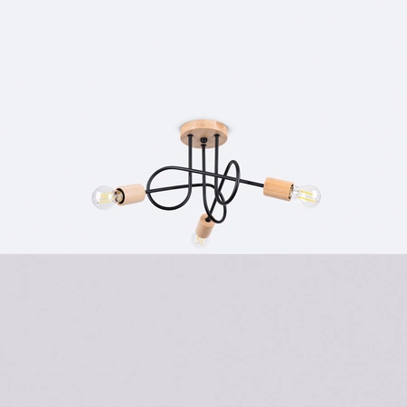 Lampa Sufitowa Żyrandol Pająk Wisząca 3x E27 Naturalne Drewno Czarna Ember Peach Puff SL.1477 Sollux