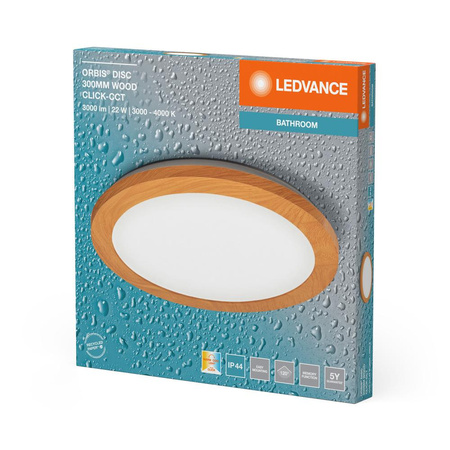Plafon LED Lampa Łazienkowa Oprawa Sufitowa Okrągła 22W IP44 CCT 3000K-4000K Drewniany LEDVANCE