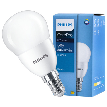 Żarówka LED E14 7W = 60W 806lm 6500K zimna KULKA PHILIPS