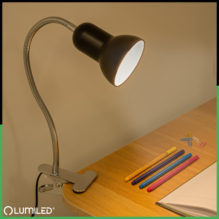 Lampka Biurkowa Stołowa Regulowana DONA Szkolna Nocna E27 Klips Czarna LUMILED