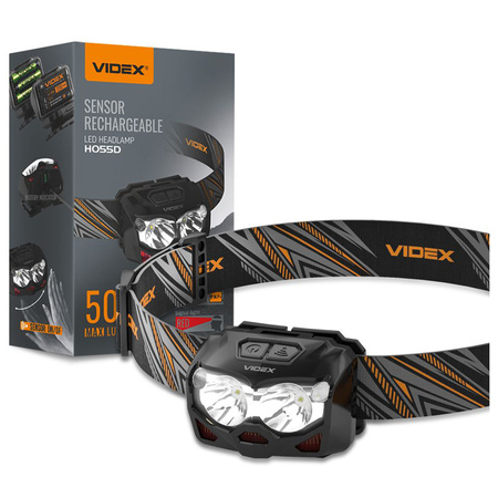 Latarka Czołowa Akumulatorowa LED 10W 500lm Bateryjna Czujnik Ruchu 6 Trybów USB-C Wodoszczelna IP65 Videx