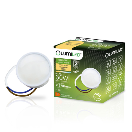 10x Wkład do Opraw LED Moduł INSERT Mleczny 7W = 60W 120° 670lm 3000K Ciepły Ściemnialny LUMILED