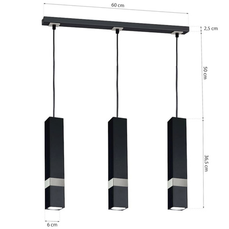 Lampa wisząca Tuba Zwis VIDAR Czarny + srebrny 3x GU10 Milagro Metal Styl nowoczesny