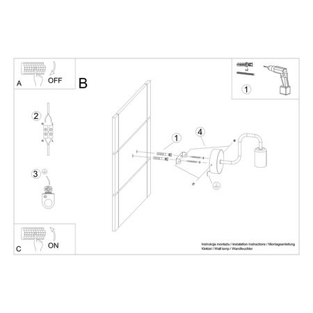 Lampa Ścienna Kinkiet E27 Nieregularna Czarna Industrialna Vector Sollux