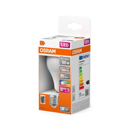 Żarówka LED A60 E27 9.4W = 60W 806lm 2700K RGBW 200° Ściemnialna Pilot Retrofit Filament Osram