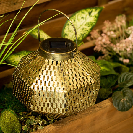 Lampa LED solarna Lampion ogrodowa filament LATARENKA wisząca metalowa miedziana