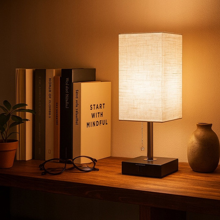 Lampka Biurkowa Stołowa E27 Szkolna Nocna USB-A + USB-C Włącznik On/Off Czarna Chrom Boro Masterled