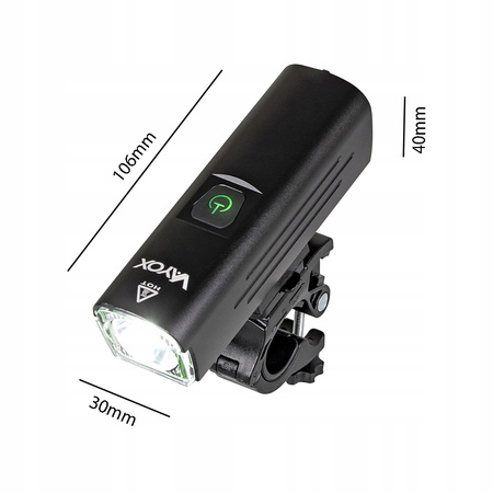 Latarka Lampka Przednia Rowerowa LED USB-C Uchwyt Światło 6 Trybów 1300lm IPX6 VAYOX