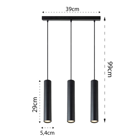Lampa Wisząca Sufitowa KEON 3xGU10 Regulowana Tuba Czarna MASTERLED