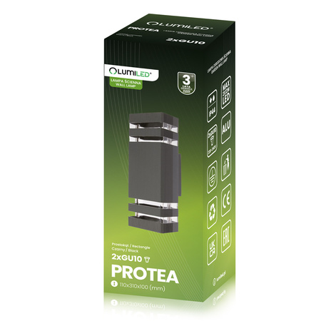 Lampa Ogrodowa Kinkiet Elewacyjny góra dół GU10 Czarny PROTEA LUMILED