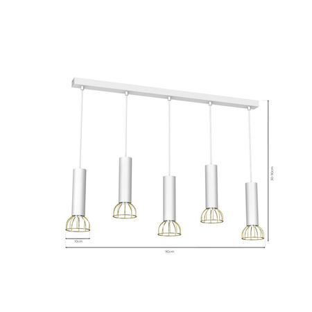 Lampa Wisząca Sufitowa DANTE Biała Złota 5x mini GU10 Milagro
